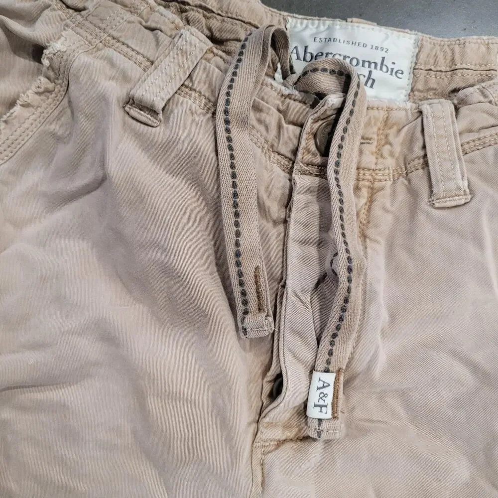 Abercrombie & Fitch Cargo Shorts Mens 31 Beige Relaxed Drawstring Pockets Casual